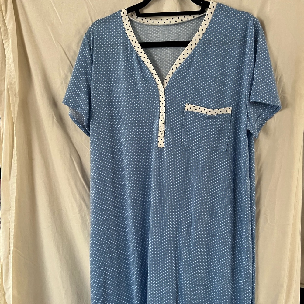 Blue Polka Dot Women's Pajama Dress